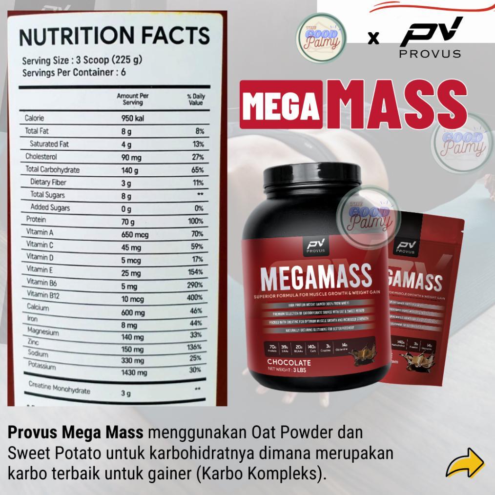 Provus Mega Mass Gainer 3 Lbs 1.35 Kg Dan 2Lbs Megamass Bpom Halal Susu Protein Bulking Suplemen