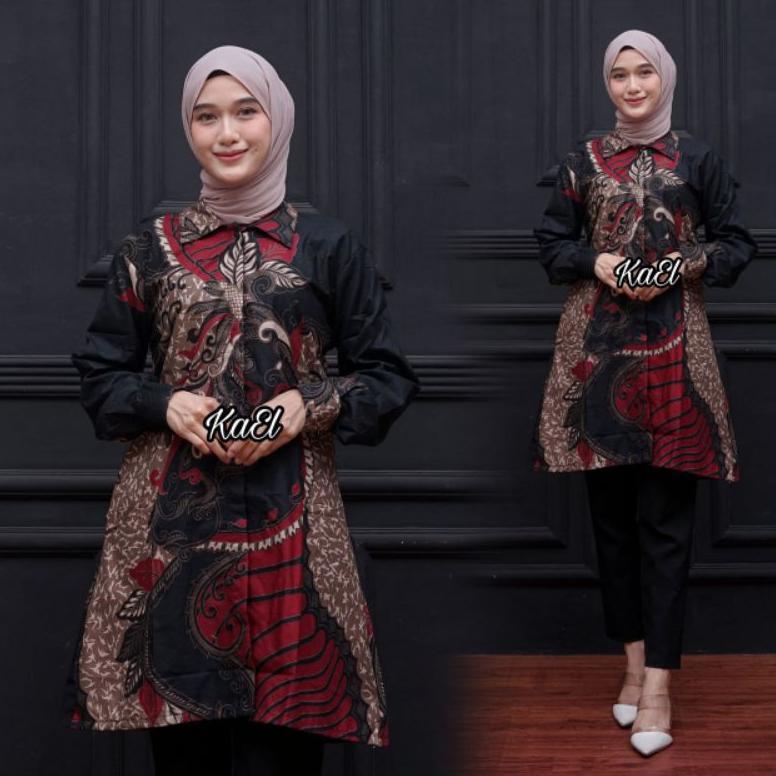 Discount Baju Batik Wanita Tunik Batik Lengan Panjang Baju Batik Untuk Kerja/Kantor/Sekolah/Kuliah/S