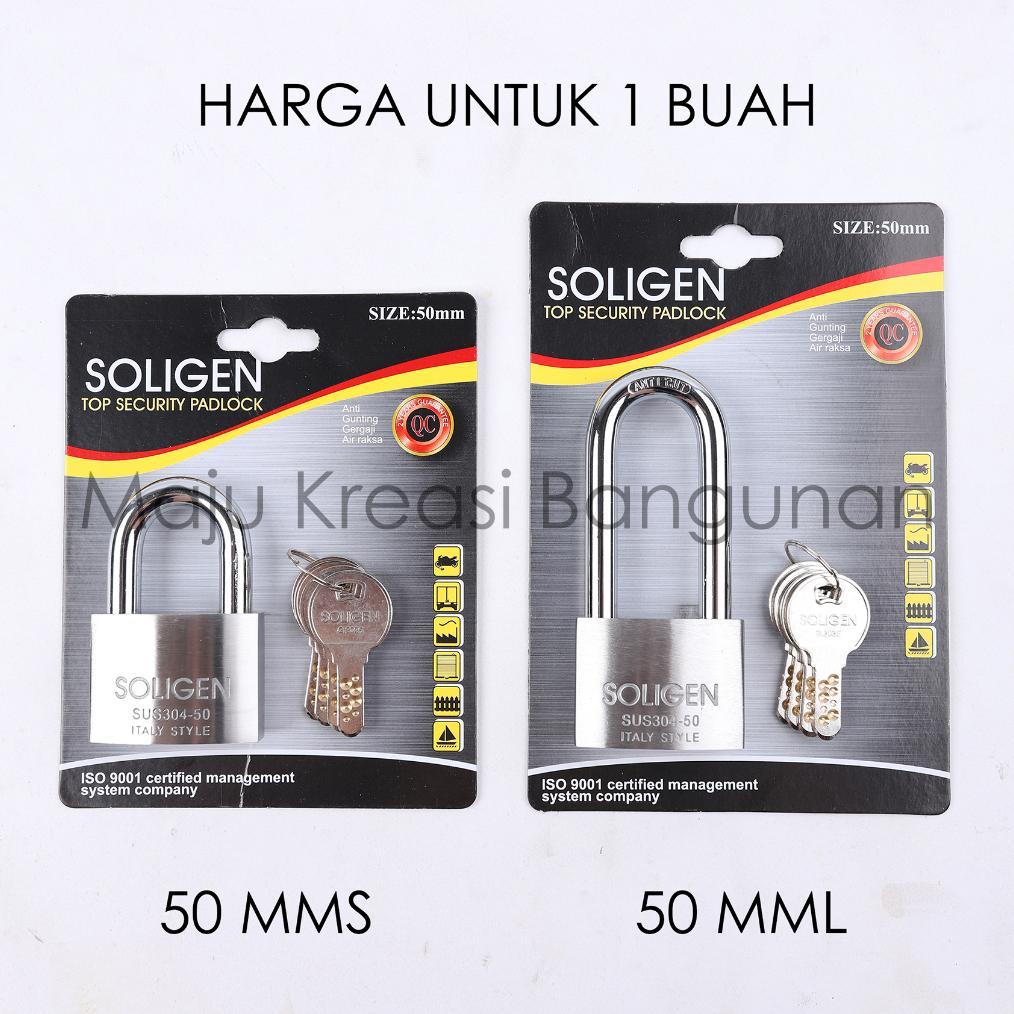 NEW Gembok Stainless Steel 304 SOLIGEN 50mm Kunci Komputer Panjang Pendek Pagar Rumah Ruko Computer 