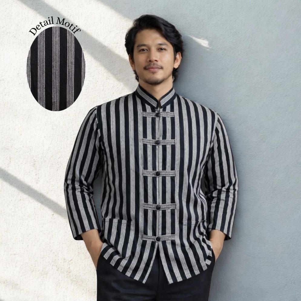 FAST DELIVERY BAJU KOKO LURIK PRIA LENGAN PANJANG|BAJU KOKO LURIK SANGHAI