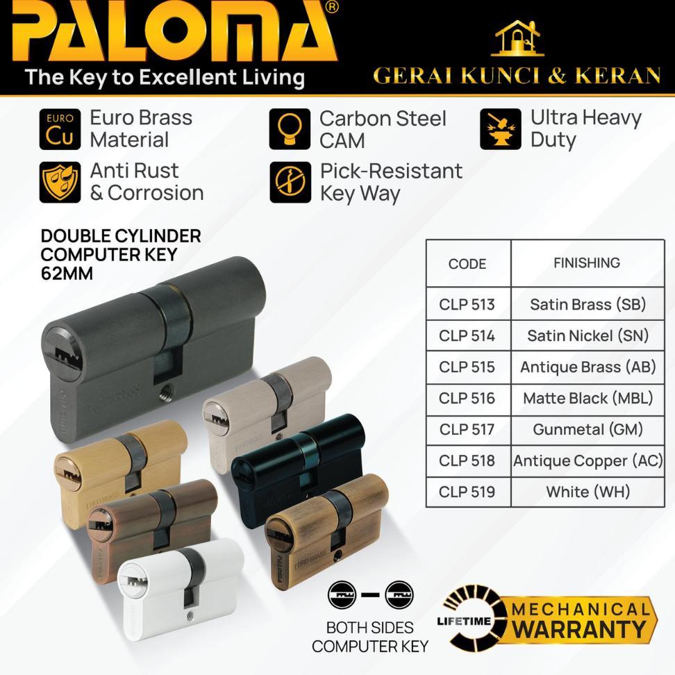 NEW PALOMA CLP 513 514 515 516 517 518 519 Double Cylinder Kunci Pintu Rumah DELUXE DC-CK 62MM Compu