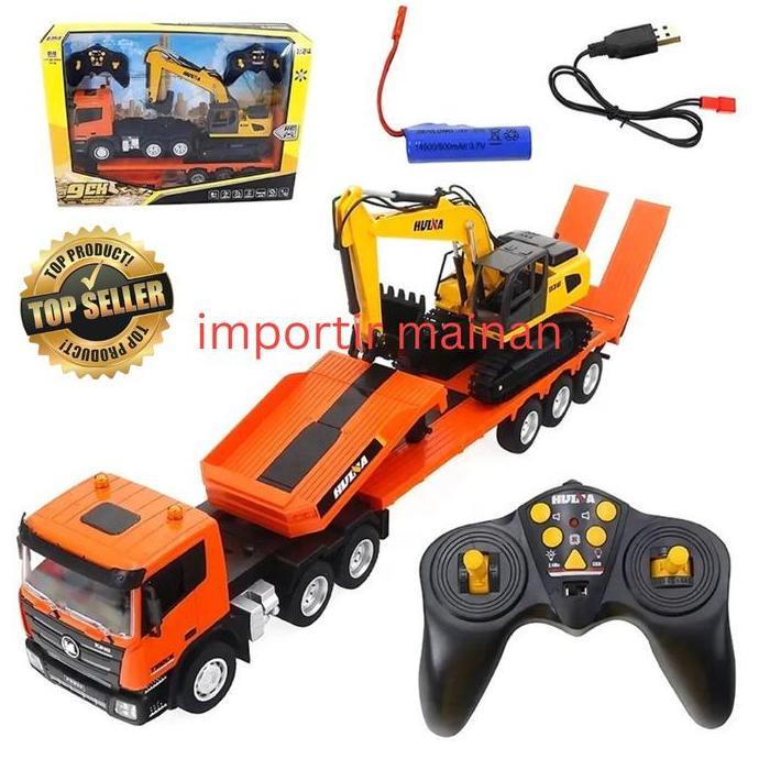 HUINA 1319 2 IN 1 COMBINATION RC TRUCK TRAILER FLATBED RC EXCAVATOR MAINAN TOYS REMOTE CONTROL ANAK 