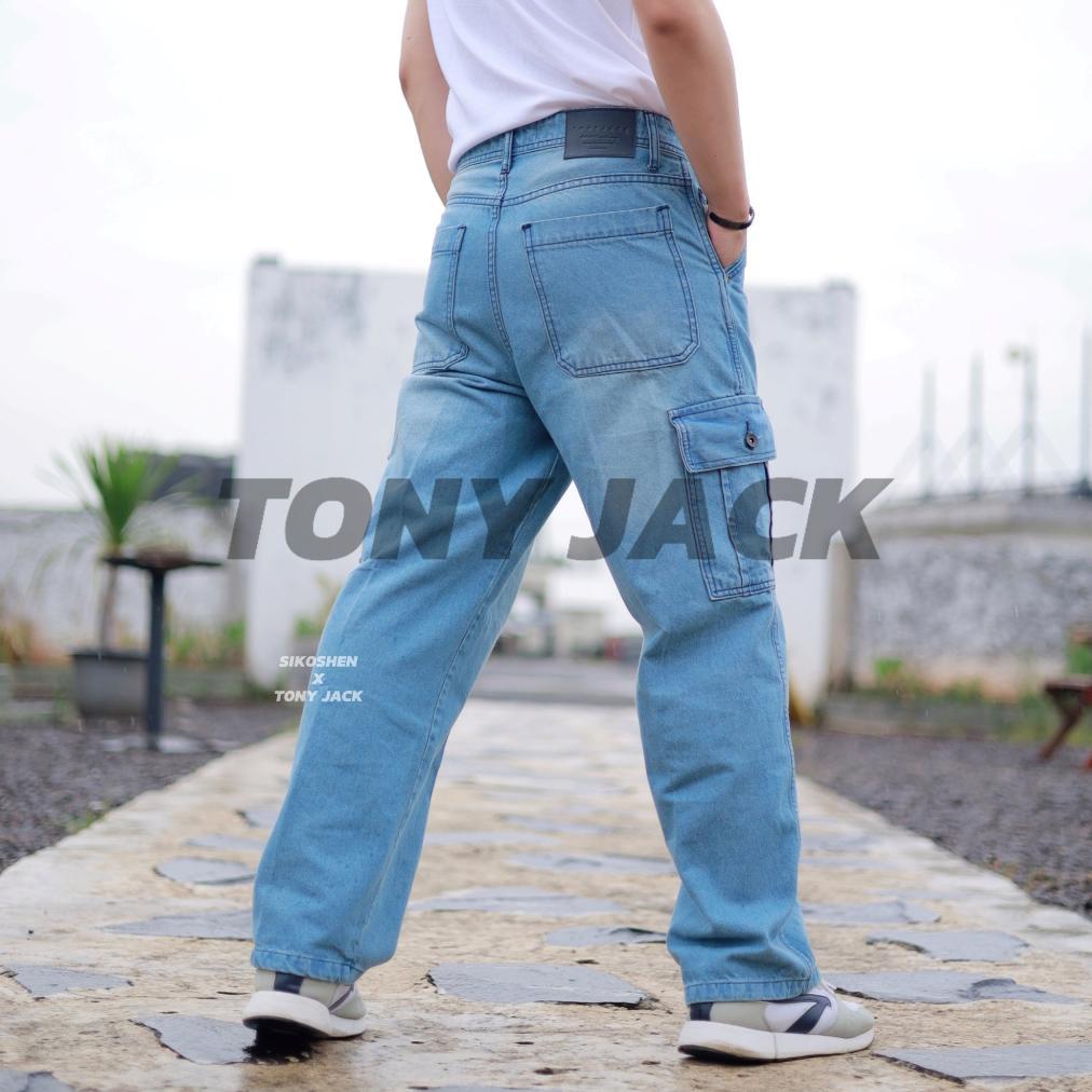 Tony Jack Cargo Pants District Blue - Celana Cargo Loose Jeans Pria Baggy Fit