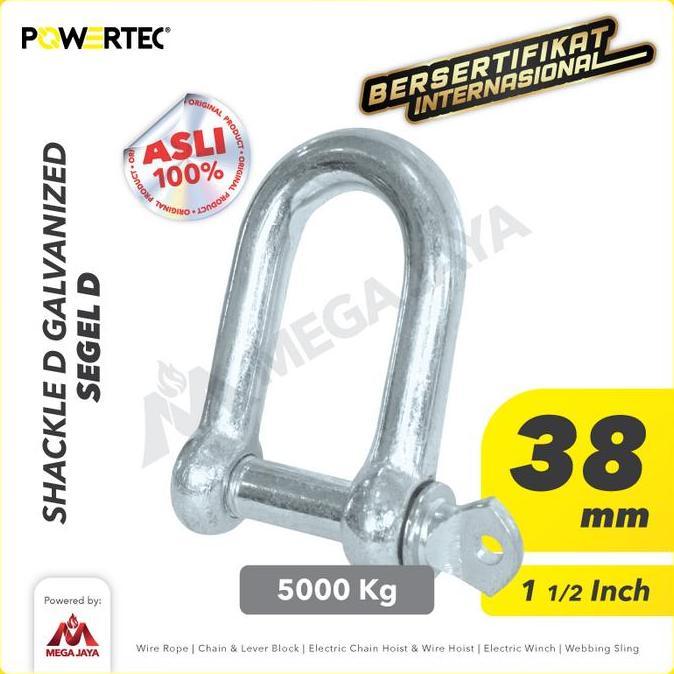 POWERTEC SHACKLE D GALVANIZED 38MM - 1-1/2"  SEGEL DEE GALVANIS BMP27