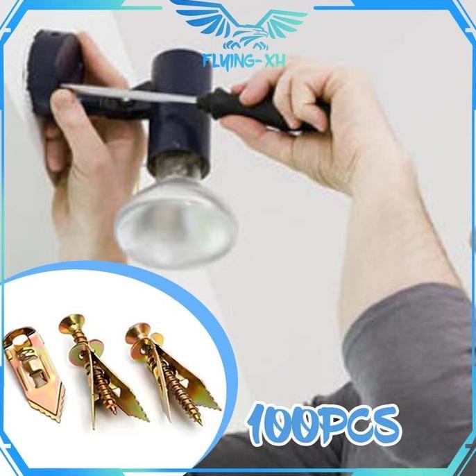 Pengait Skrup Tembok 100Set Angkur Baut Tembok Sekrup Sekrup Gypsum Tembok Sekrup Dinding Wall Ancho