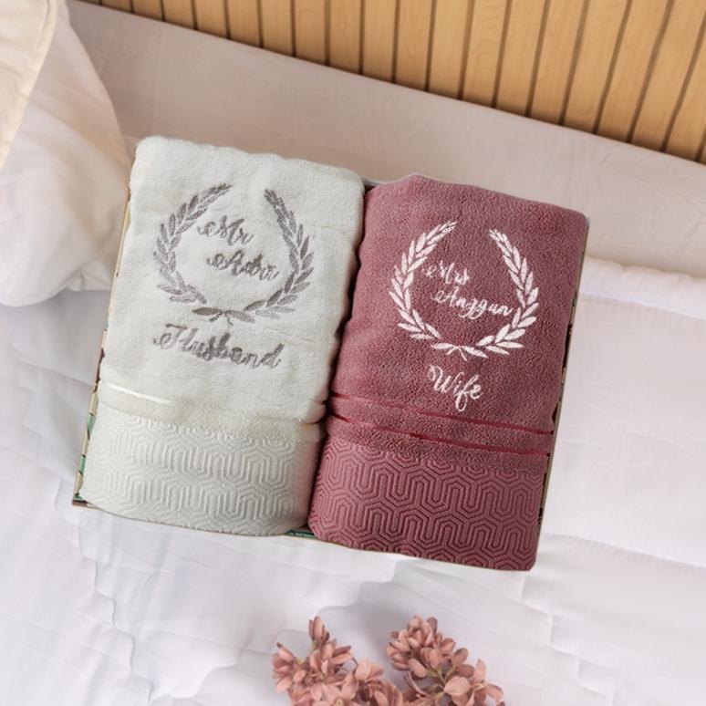 NEW XXMAKE Handuk Couple - New Sunny Handuk Bordir Nama  Handuk Couple Wedding Bordir (Bordir - Box 