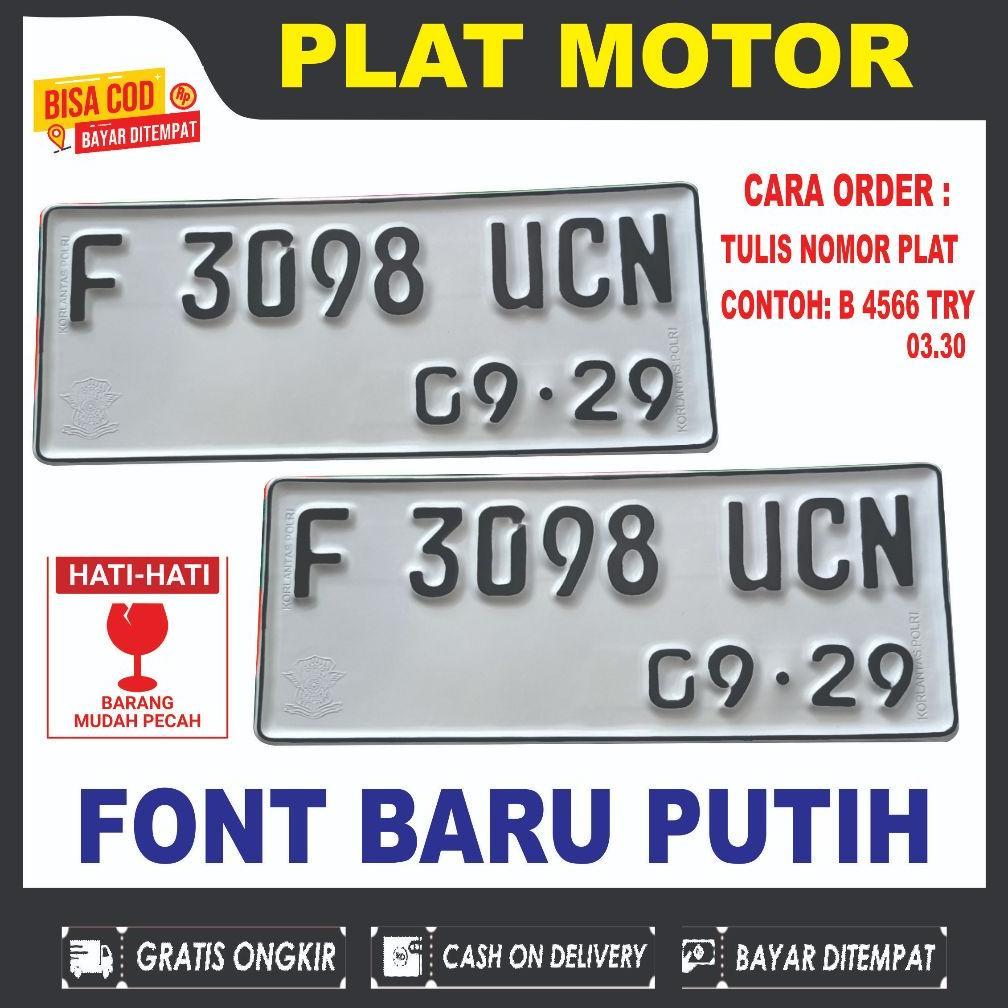 PLAT MOTOR STANDAR PUTIH FONT BARU BERLOGO