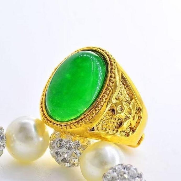 Cool- Cincin Hijau Pria Antik Emas Pasir Vietnam-Mbj9-1