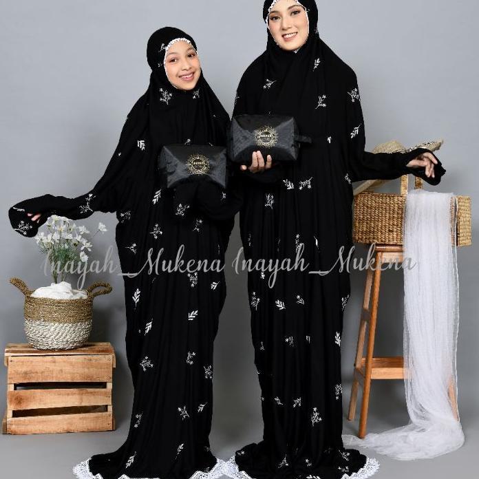 Mukena Terusan Couple Dewasa Remaja Inayah Bordir Ranting Cemara