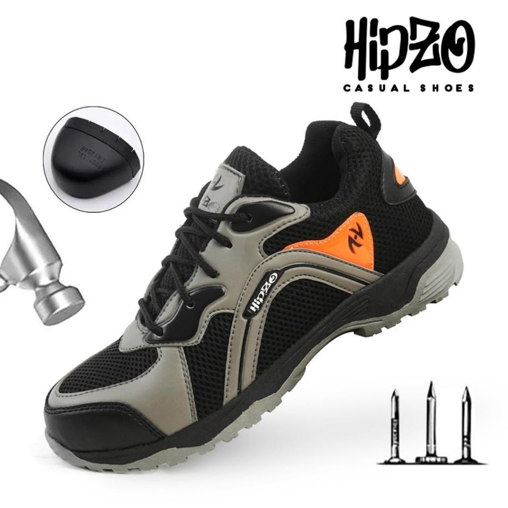 Murah Sepatu Pria Safety Hipzo Terbaru Sneakers Cowok Cewek Kerja Ujung Besi Hitam Sport Berkualitas