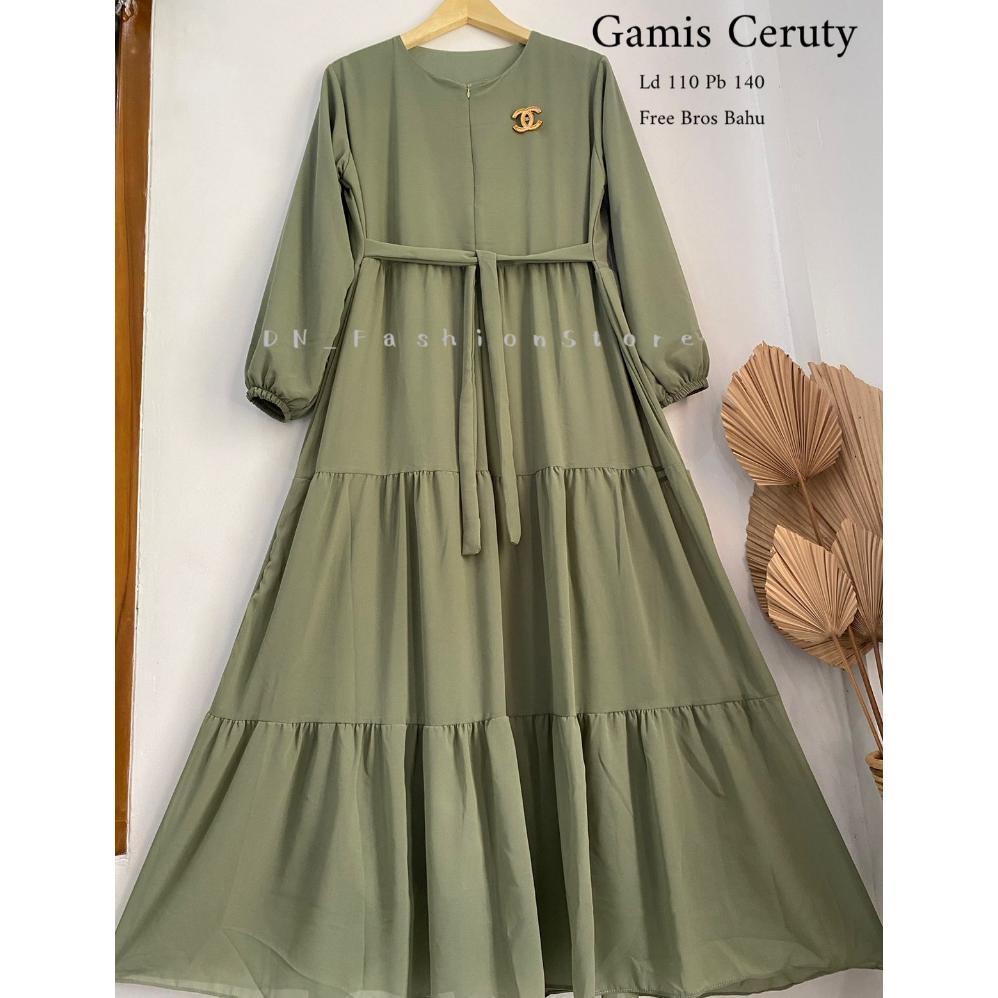 Produk Baru Gamis/Dress Ceruty Babydoll Polos Free Bros Bahu Best Seller