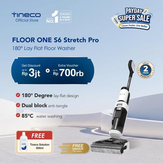 Tineco Floor One Stretch S6 Pro Smart Wet Dry Cordless Stick Vacuum Cleaner and Floor Washer