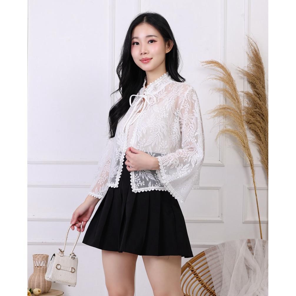 HOT DEALS ALANNOR - Livia Outer Brokat Premium / Kardigan Lace Transparan / Outer Kondangan Hitam Pu