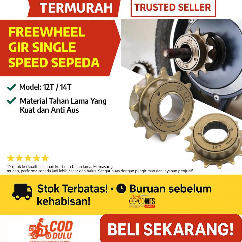 Terlaris Freewheel Gir Gear Sprocket Sepeda Single Speed 12T 14T