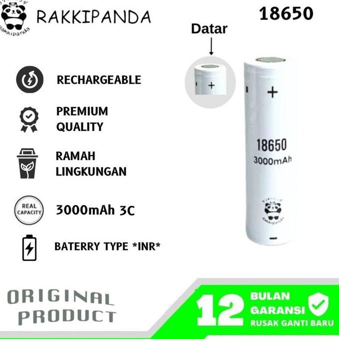 syenasyenitah - rakkipanda baterai li-ion 18650 flat top 3000mah