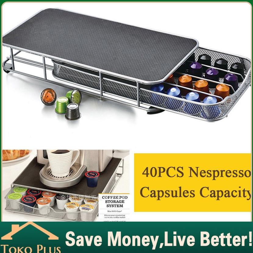 40Pcs Tempat Kapsul Kopi Behan Besi Coffee Capsules Drawer Rak Holder Kotak Nescafe Base Pembuat Kop