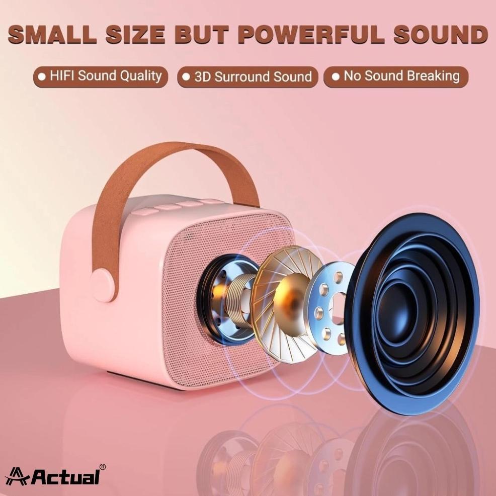 pengiriman cepat Mini karoke Speaker Bluetooth 2 mic / Mini karoke Speaker Bluetooth Portabel Penuh 