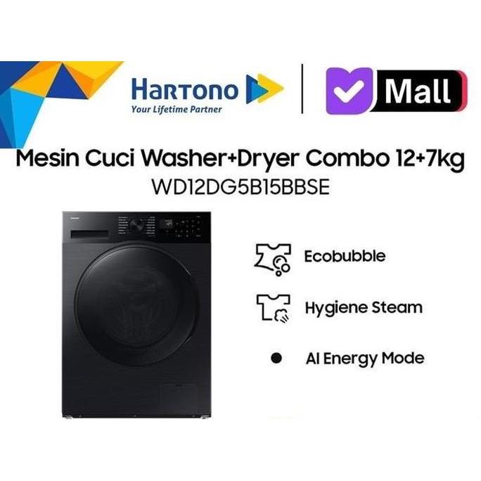 Samsung Mesin Cuci & Pengering 100% Front Loading Laundry Washer 12Kg & Dryer 7Kg Combo AI Ecobubble