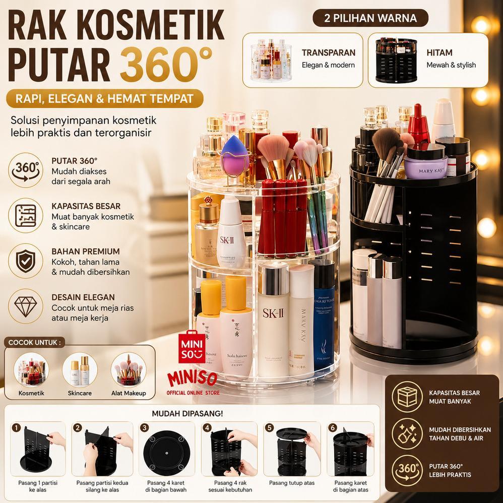 Miniso Bali | Rak Kosmetik Putar Akrilik Rak Penyimpanan Make Up Rotatable Cosmetic Organizing Rack