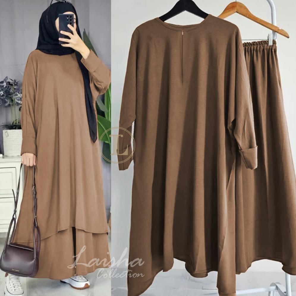 favorit (bisa cod) laisha collection one set tunik malayu atasan + rok crinkle airflow jumbo / kafta