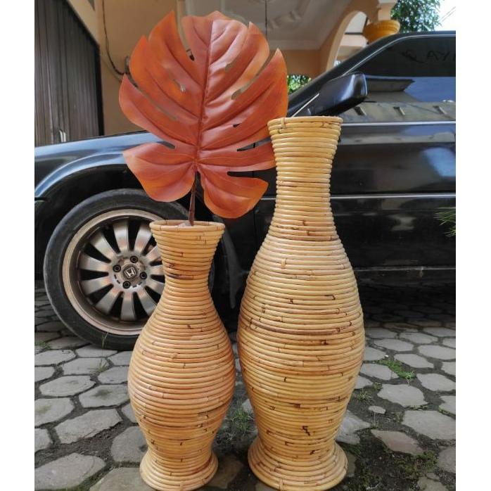 Guci Rotan Medan / Vas Rotan Murah / Guci Rotan 50Cm / Pot Rotan