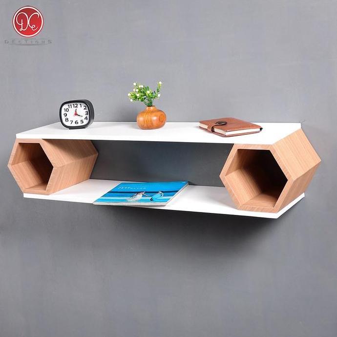 PROMO HARI INI - Dections Furniture Rak Hexagonal / Meja TV Tempel Dinding 80x20 cm