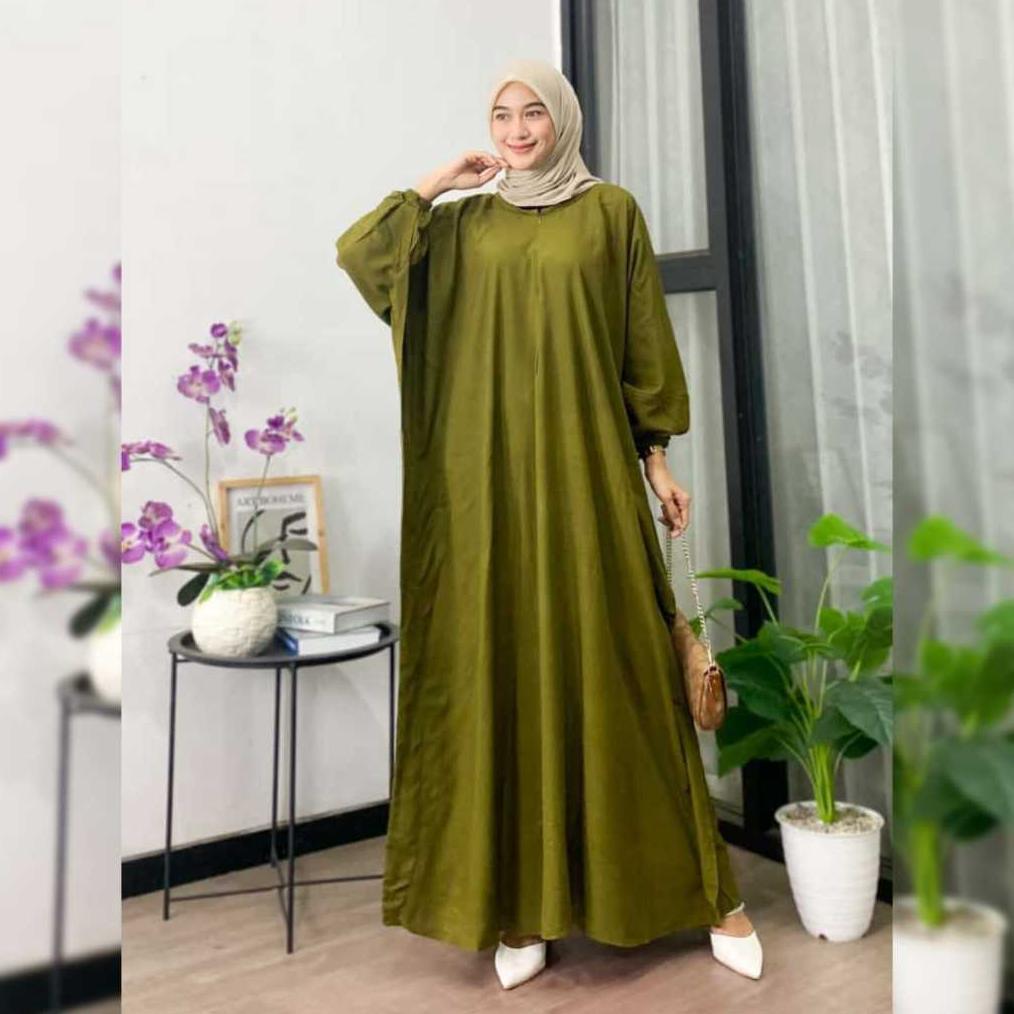 TERMURAH Kaftan Polos - Kaftan Polos Rayon Premium Jumbo Maksi Busui Lengan Panjang Kaftan Lebaran 2