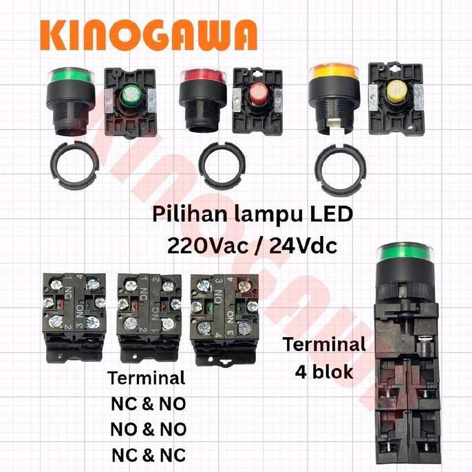 Promo Kinogawa Push Button (Tombol Tekan) Lamp Led 220Vac Body Plastik Xb2 22Mm - Tombol On Off Lamp