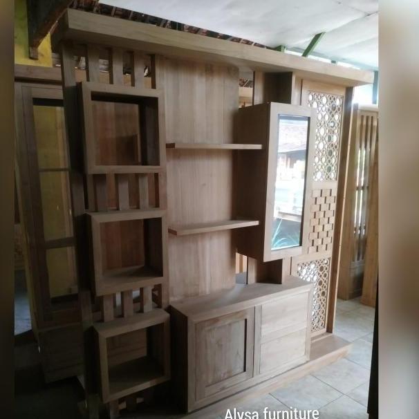 partisi penyekat ruangan 2 muka, pembatas ruangan 2 muka kayu jati