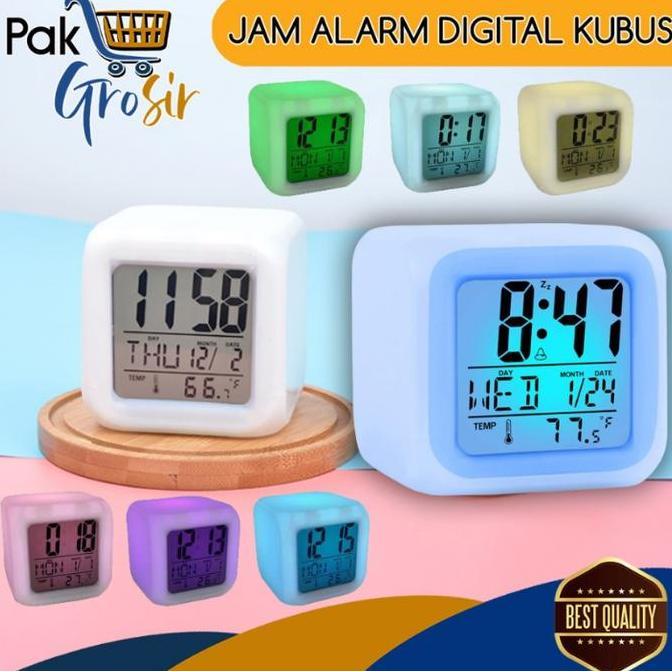 Pastipas- Pg Jam Led Meja Kubus Dital Alarm Berubah 7 Rna Moody Clock Glowing
