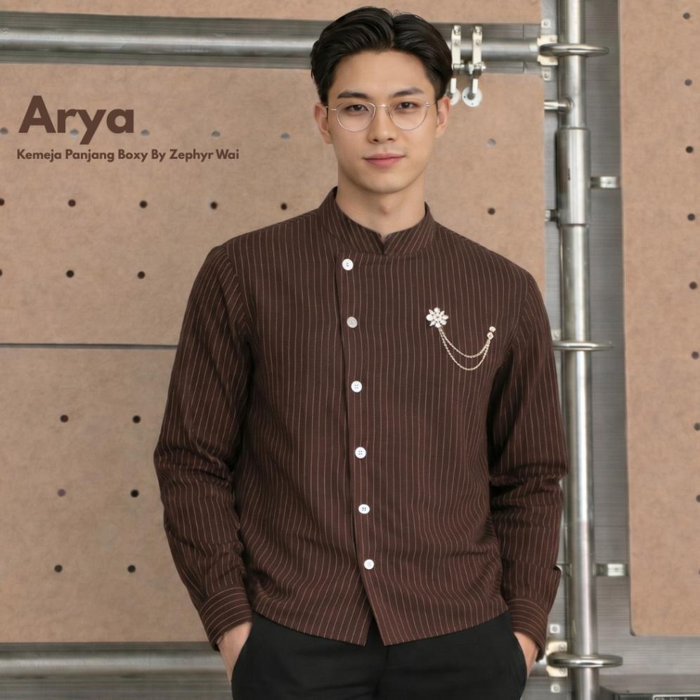 TERLARIS ARYA - BESKAP KOKO KEMEJA BOXY LENGAN PANJANG MODEREN BAJU FORMAL STRIPE PRIA RAYA LEBARAN 