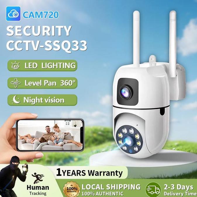 SSQ33 Cam720 Kamera Keamanan  cctv bisa ngomong dari hp PTZ LensaGandaLuar Ruangan -HD 1080P, Nirkab
