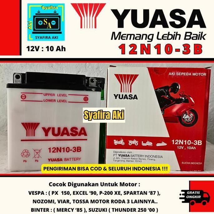 AKI MOTOR BINTER MERCY YUASA 12N10-3B 12 VOLT 10 AMPER HARGA SPESIAL!