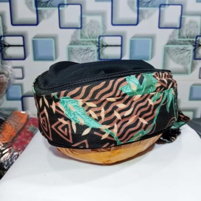 Garansi Peci Batik Laut Imamah Blangkon Biru Udeng Santri Modern Permanen  Siap  Di Pakai