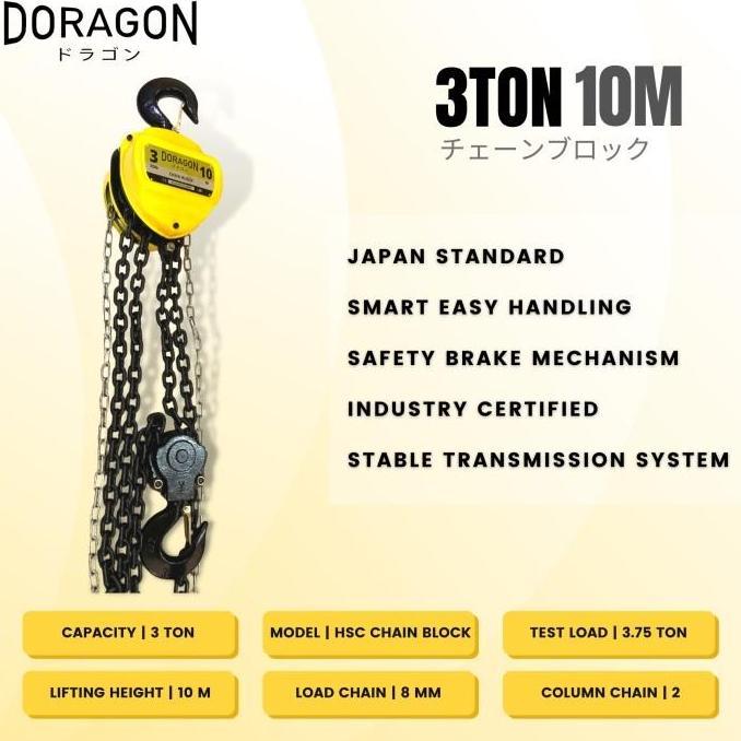 DORAGON Chain Block 3 Ton 10 Meter Takel 3T x 10M Katrol Kerekan Hoist