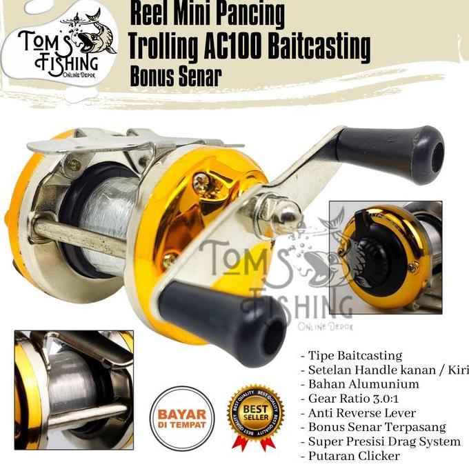 Veii- New- Reel Pancing Bc Mini Trolling Ac100 (Bonus Senar) Baitcasting Clicker - Toms Fishing