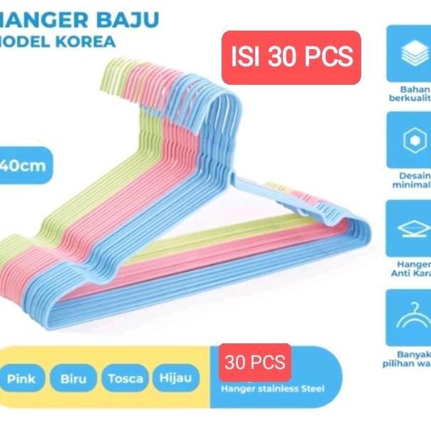 Pilihan- Isi 30 Buah/Pcs Hanger Kawat Gantungan Baju Anti Karat Stainless Promo Jaket Multicoloured 