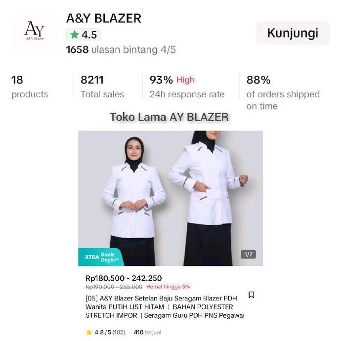 [05] A&Y Blazer Baju Seragam PDH Guru / PNS Wanita Warna PUTIH LIST HITAM | Seragam Kerja Dinas PDH 