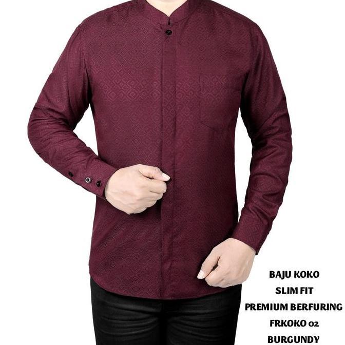 Boyx- Baju Koko Muslim Pria Kemeja Koko Pria Slim Fit Lengan Panjang Fortun Remo Katun Muslim Burgun