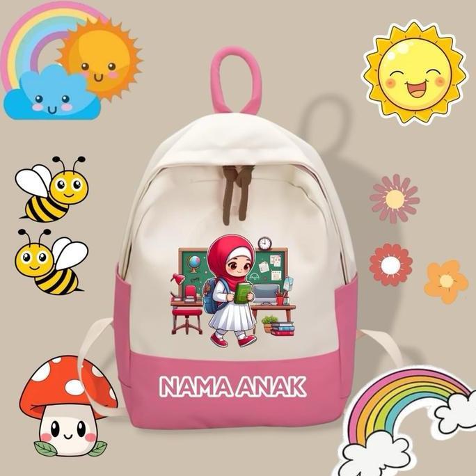 New- Tas Mengaji Anak Ransel Sekola Anak Sd Tk Paud Back Pack Anak Gambar Karakter Guru Warna Pink M