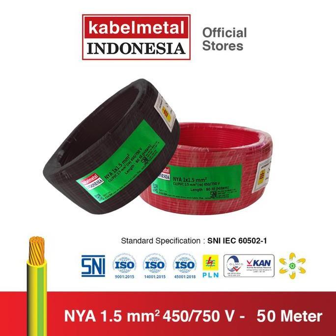 Kabel NYA 1.5 mm 50 Meter Roll kabelmetal INDONESIA - Engkel Kawat Tembaga Tunggal PVC Listrik SNI K