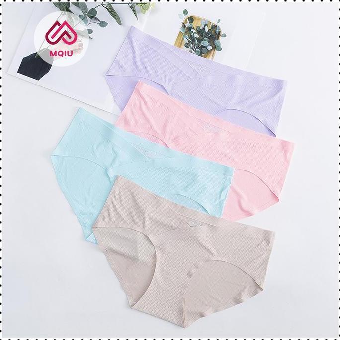 MQIU Celana Dalam bumil Seamless CD Wanita Rendah Pinggang Panty Es Sutra Bumil Sepinggul CD H738 Hi
