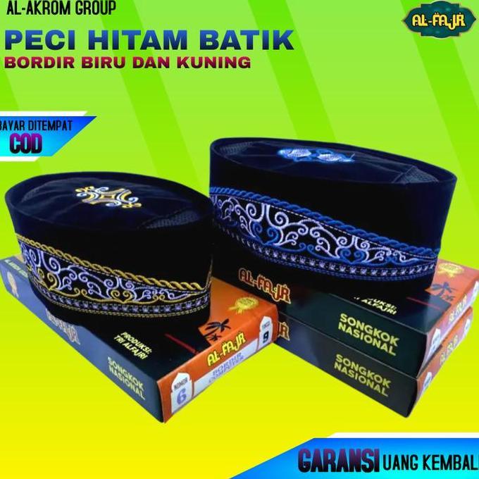 Boyx- Peci Songkok Kopiah Hitam Motif Batik Biru Dan Berkualitas