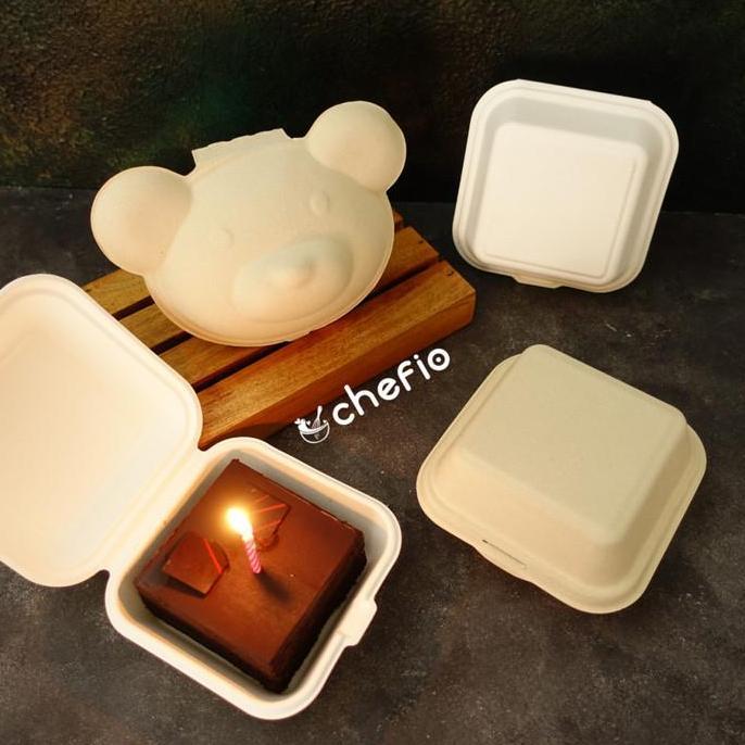 Savenew- Bento Bear Cake Burger Box Dessert Lunch Box Kotak Kue Tart Mini