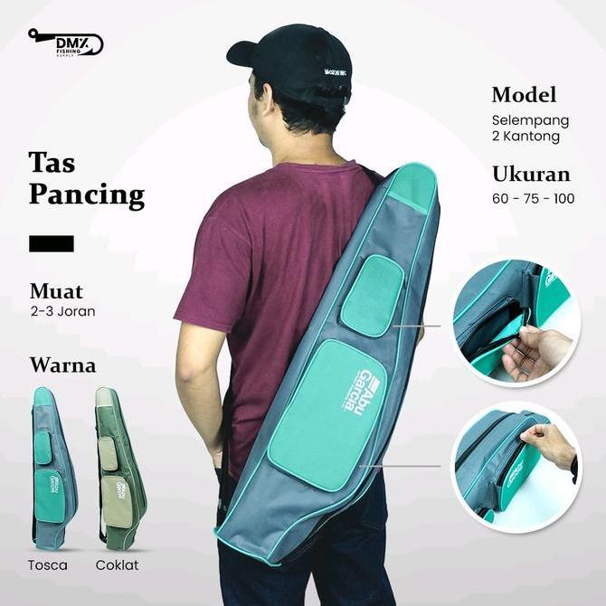 Pussx- Tas Pancing Joran Slempang Semi Anti Air Muat -3 Set Joran Abu Garcia