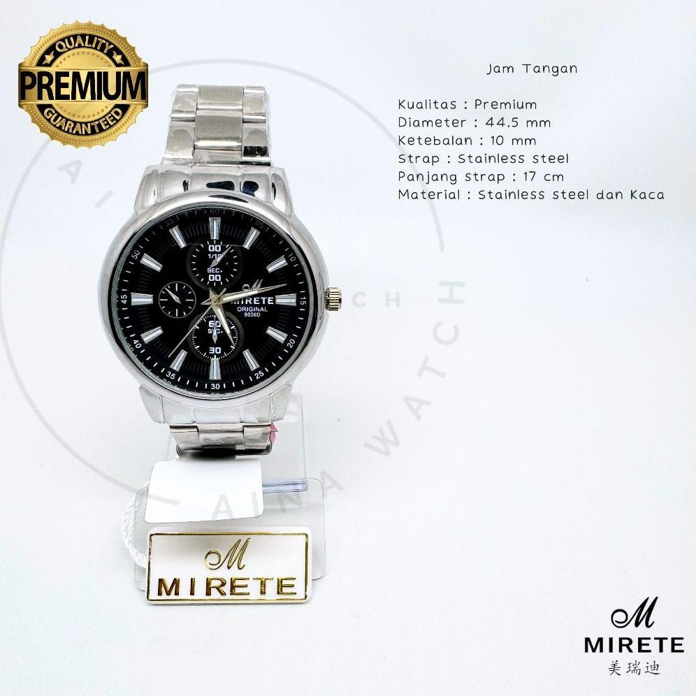 READY STOCK JAM TANGAN MIRETE MRT-RT05 RANTAI SILVER STANLESS STEEL COUPLE CEWEK COWOK PLAT HITAM PU