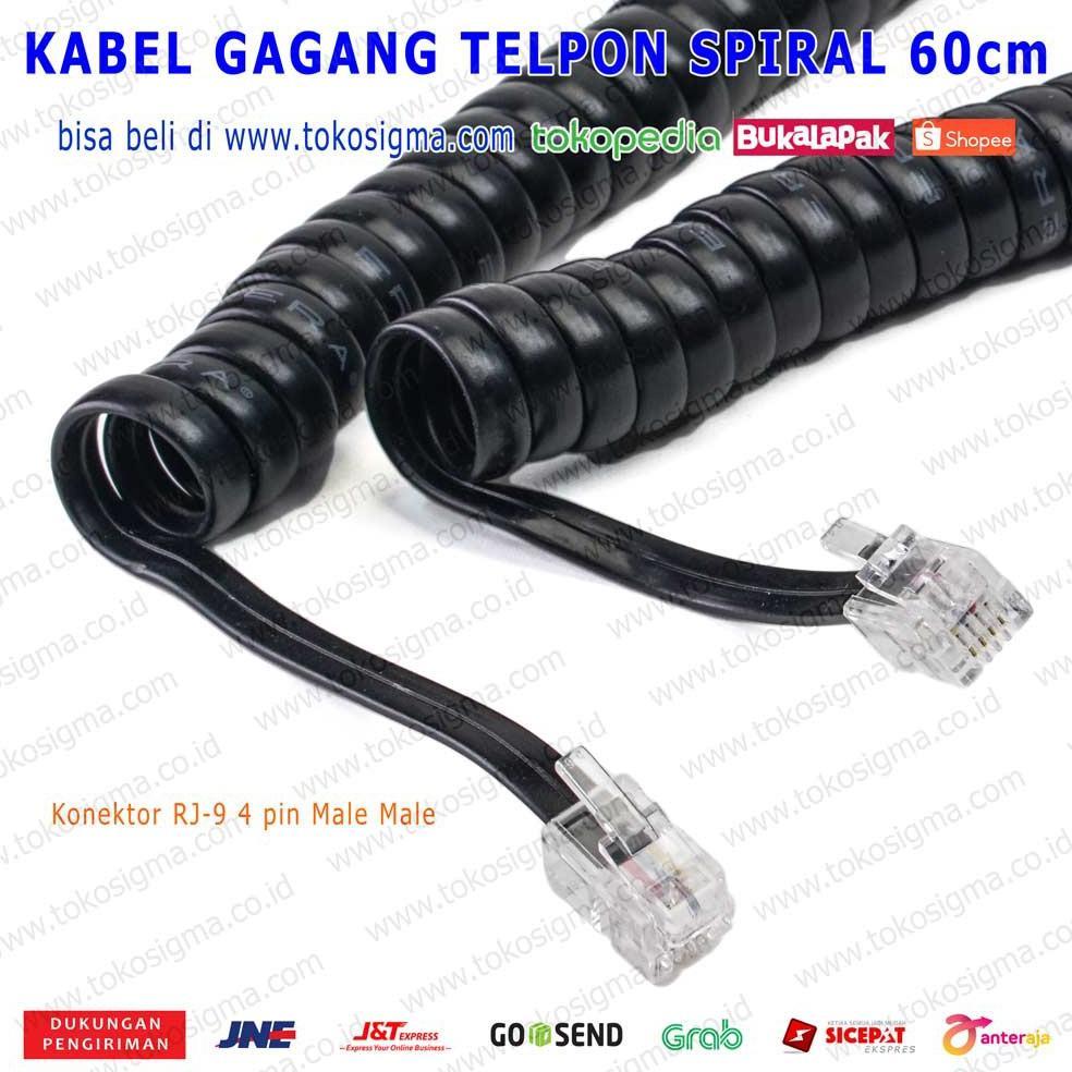 KABEL GAGANG TELP SPIRAL RJ-9 4P4C TELEPHONE CABLE TELEPON RJ9 60cm