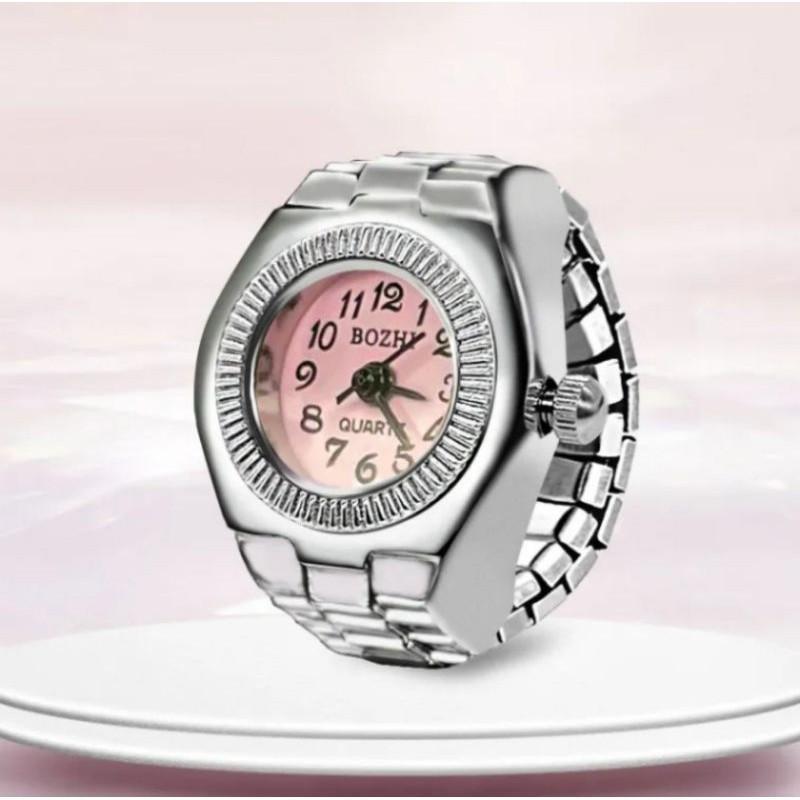 Jam Tangan Cincin Kuarsa Penunjuk Keren Jam Tangan Mini Jam Tangan Jari Pita Baja