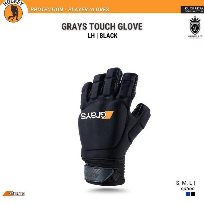 Grays Touch Hockey Glove Hitam LH - Sarung Tangan Hoki Ringan dengan Ujung Jari Terbuka dan Pelindun