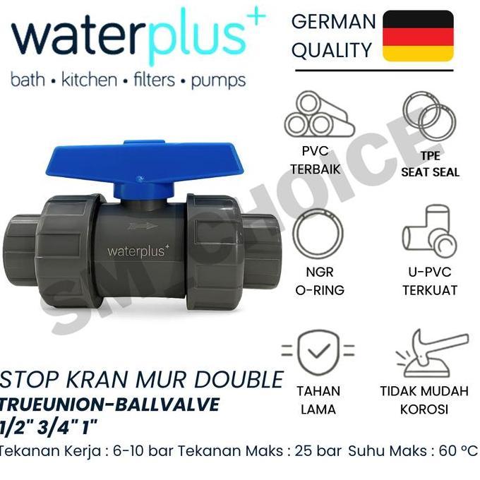 PVCBV WM WATERPLUS STOP KRAN WATER MUR 1/2 3/4 1 INCH STOP KRAN WATERPLUS STOP KRAN MUR DOUBLE BALL 